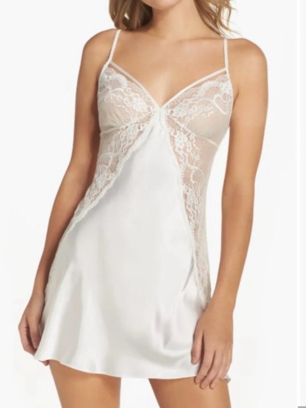 In Bloom by Jonquil Lace-Trim White Chemise, Slip, Lingerie size xs